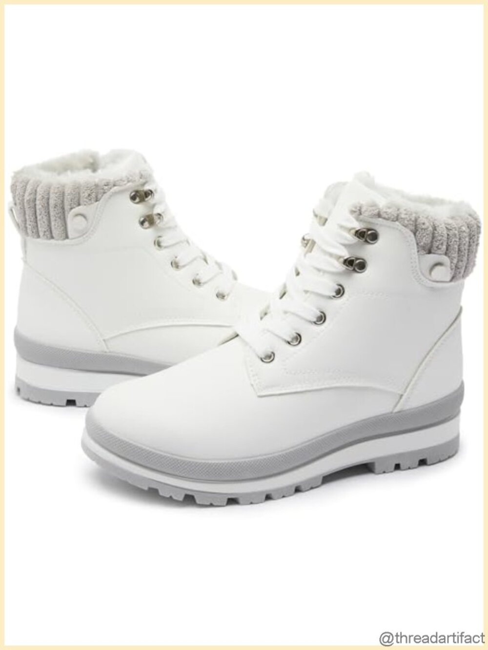 Fuzzy Platform Combat Ankle Snow Boots Faux Leather Water Resistant